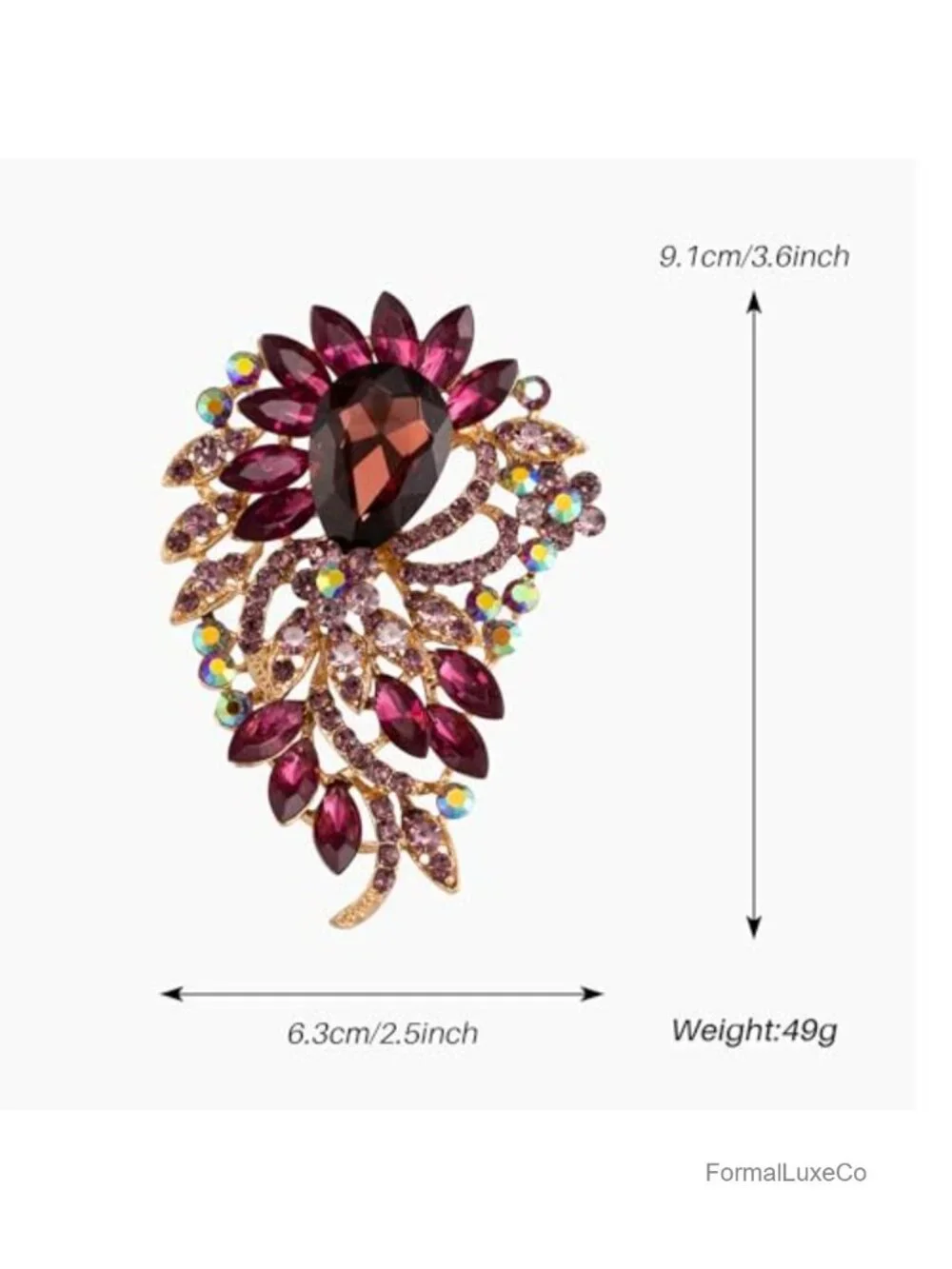 Large Flower Brooch Pin Gold Tone Rhinestone Scarf Sweater Accessory